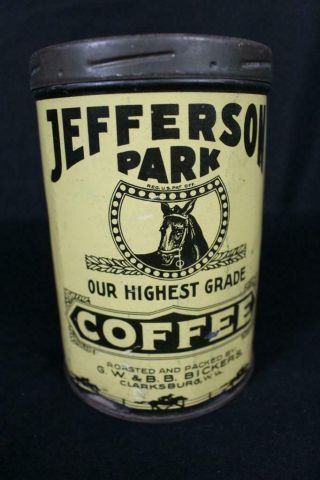 Jefferson Park Clarksburg West Virginia Wv Horse 1 Pound Lb Tin Litho Coffee Can