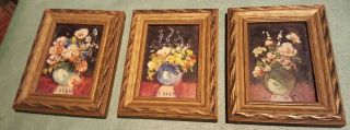 Set Of 3 Very Rare Miniature Floral Oil Paintings Ira J.  Deen Pa.  Impressionist