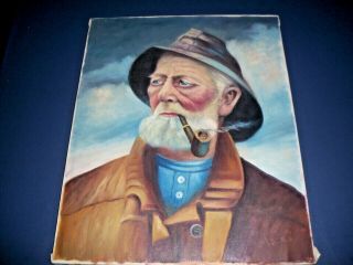 Old Sea Captain Oil On Canvas Painting Signed 1968 Gorxheim Germany