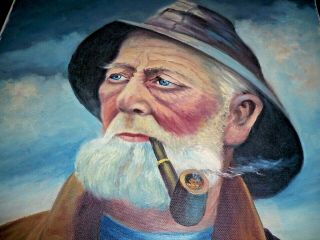 Old Sea Captain Oil on Canvas Painting Signed 1968 Gorxheim Germany 2