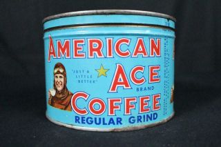 American Ace Airplane Pilot Nashville Tenn Tn 1 Pound Lb Tin Litho Coffee Can