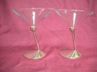 2 Beefeaters Dry Gin Margarita Martini Glass Silverplate Stem Barware Pair