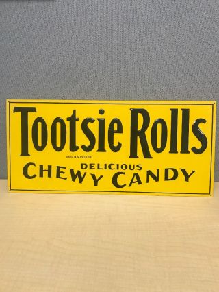 Tootsie Rolls Delicious Chewy Candy Tin Embossed Advertising Sign 20 " X 9 " Metal