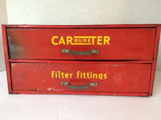 Vintage Red Carter Carbureter Parts Cabinet Great Garage Display Industrial