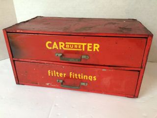 Vintage Red Carter Carbureter Parts Cabinet Great Garage Display Industrial 2
