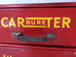 Vintage Red Carter Carbureter Parts Cabinet Great Garage Display Industrial 3