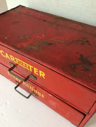 Vintage Red Carter Carbureter Parts Cabinet Great Garage Display Industrial 5