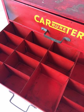 Vintage Red Carter Carbureter Parts Cabinet Great Garage Display Industrial 8
