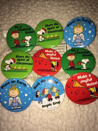 Peanuts Inspirational Buttons Charlie Brown / Snoopy Set Of 9 Pin Badges 2 "