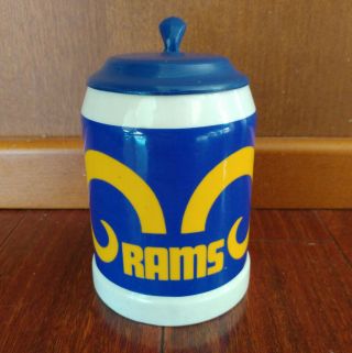 Rare Vintage 1970s Retro Los Angeles Rams Football Lidded Beer Stein Mug Ceramic