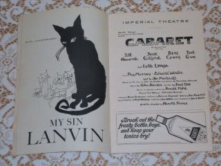 Vintage 1960s My Sin Lanvin Black Cat Perfume Print Ad In Cabaret Playbill