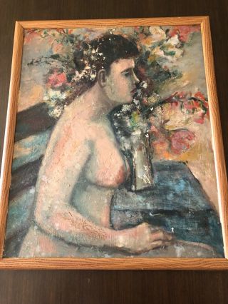Fine Art Mystery Vintage Impressionist Oil Painting Young Female Nude