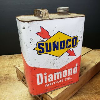 Vintage Two Gallon Sunoco Diamond Motor Oil Can Petroliana