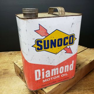 VINTAGE Two Gallon SUNOCO DIAMOND Motor Oil Can Petroliana 3
