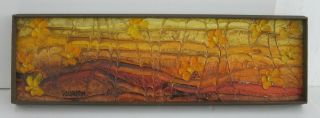 Rusty Russell Signed Vtg 1970s Abstract Modern Impasto Oil Painting Framed 10x32