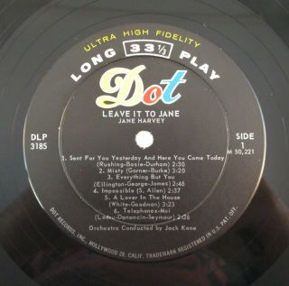 JANE HARVEY LEAVE IT TO JANE 1959 DG MONO VINYL LP DOT 3185 Jazz Vocal 6