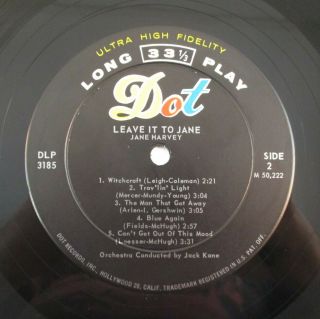 JANE HARVEY LEAVE IT TO JANE 1959 DG MONO VINYL LP DOT 3185 Jazz Vocal 7