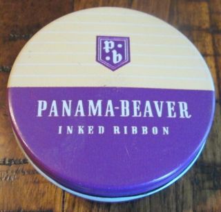 Vintage Panama - Beaver Typewriter Ribbon Tin - Purple With Screw On Lid