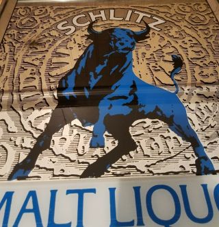 Vintage Schlitz Malt Liquor Beer Mirror Bar Sign with Bull 4