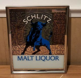 Vintage Schlitz Malt Liquor Beer Mirror Bar Sign with Bull 5