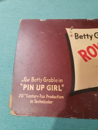 Royal Crown Cola Betty Grable Pin Up Girl Sign 20th Century fox 6