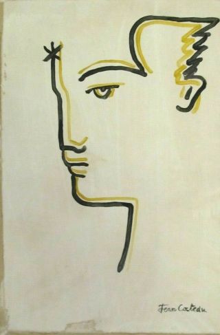 Vintage Abstract Oil On Canvas Jean Cocteau Modern Art 20th Century