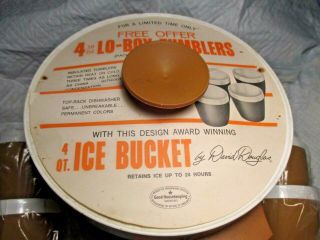 David Douglas Therm Ware Vintage Mustard & White Plastic Ice Bucket & 4 Mugs