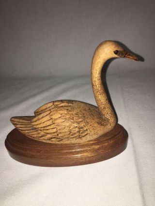 Bob Lagasse Carved Wooden Swan Decoy Miniature Mystic Seaport Ct