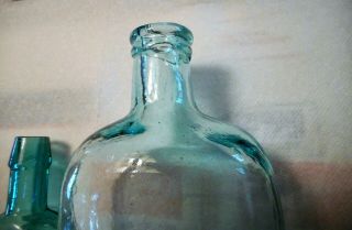 Attic Find Qt.  Brilliant 1860 ' s Seam Side Whiskey Flask in Aquamarine.  Drip Top 4