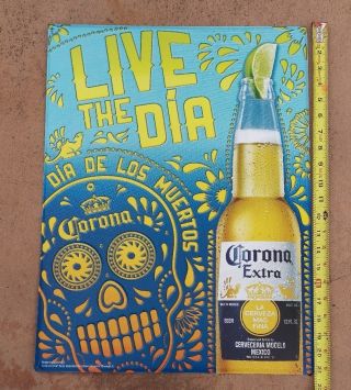 Corona Extra Beer Metal Advertising Sign Day Of The Dead Skull 16x21 "