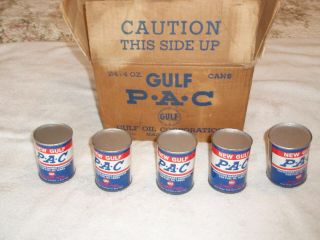 19 Nos Vintage Gulf Oil Pac Cans,  With Orginal Box