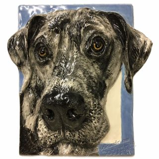 Great Dane Pet Portrait Dog Tile Ceramic Bas - Relief Sculpture By Alexander Art