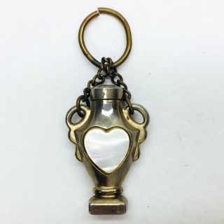 Antique Metal Pendant Perfume Bottle Jardiniere Shape Inlaid Heart Screw Top