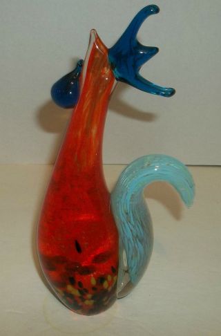 Murano Art Glass Rooster Multi - Colored 9 1/2 Inches Tall See Photos