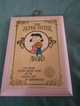 1952 Hallmark Peanuts Gang Lucy Wall Plaque - The Sister Award