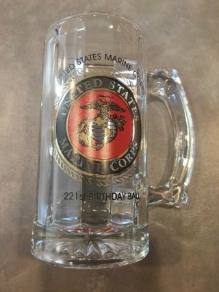 United States Marine Corps Glass Beer Mug 221st Birthday Ball Globe Eagle