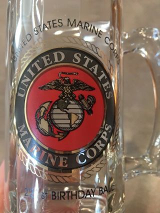 UNITED STATES MARINE CORPS Glass Beer Mug 221st Birthday Ball Globe Eagle 2