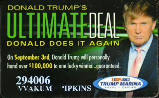 Donald Trump Marina Casino Collectable Ultimate Deal Slot Players Card
