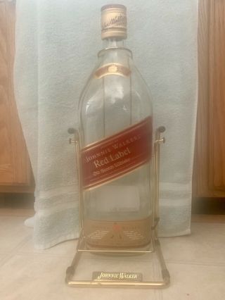 Vintage Johnnie Walker Large Bottle 4.  5l Red Label W/ Logo Swing Cradle Empty