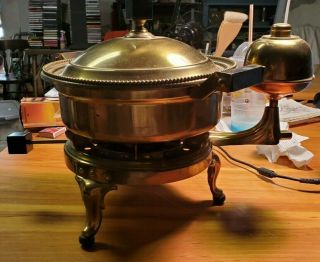 Antique Manning Bowman Co Copper Alcohol Gravity Stove Chaffing Dish 1910