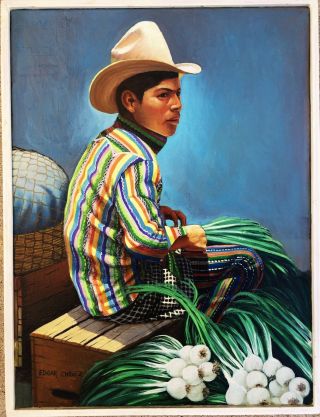 Edgar Chavez Guatemala Latin American Realism Traditional Scene Portrait Oil 2