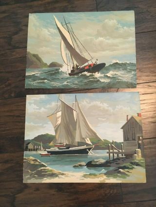 Vintage Nautical Sailboats Ocean Paint By Number Art Set Of 2 12 X 16