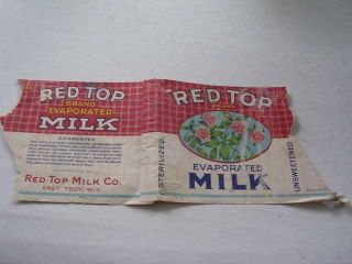Vintage Red Top Evaporated Milk Can Label Red Top Milk Co East Troy Wisconsin Wi