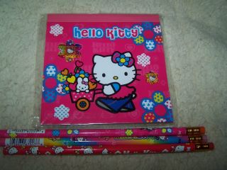 Sanrio Hello Kitty Notepad Korea 1976 Vintage Rare & 3 Pencils