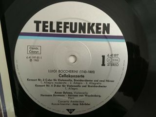 K032 Boccherini Cello Concertos No.  1 & 2 & 4 Bylsma Telefunken 6.  41197 AQ Stereo 2