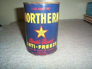 Vintage Northern Anti - Rust Anti - Freeze Full Metal Quart Can Oil Northern Star