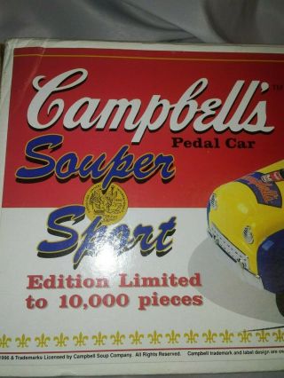 1/3 scale Campbell ' s Soup Pedal Car Limited Edition 10,  000 (1996) Souper Sport 2