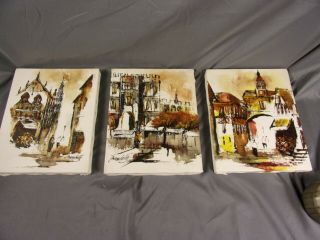 3 French Street Scene Oil Painting Mid Century Modern Adriano Marchello 8x10 " L
