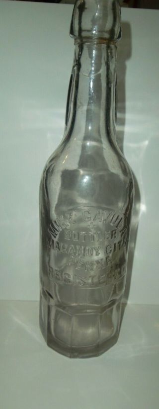 Vintage Bottle Mike Cavula Bottling Mahanoy City Pa.  12 Oz.  Circa 1920 