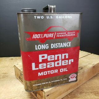 Vintage Two Gallon Penn Leader Motor Oil Can Petroliana